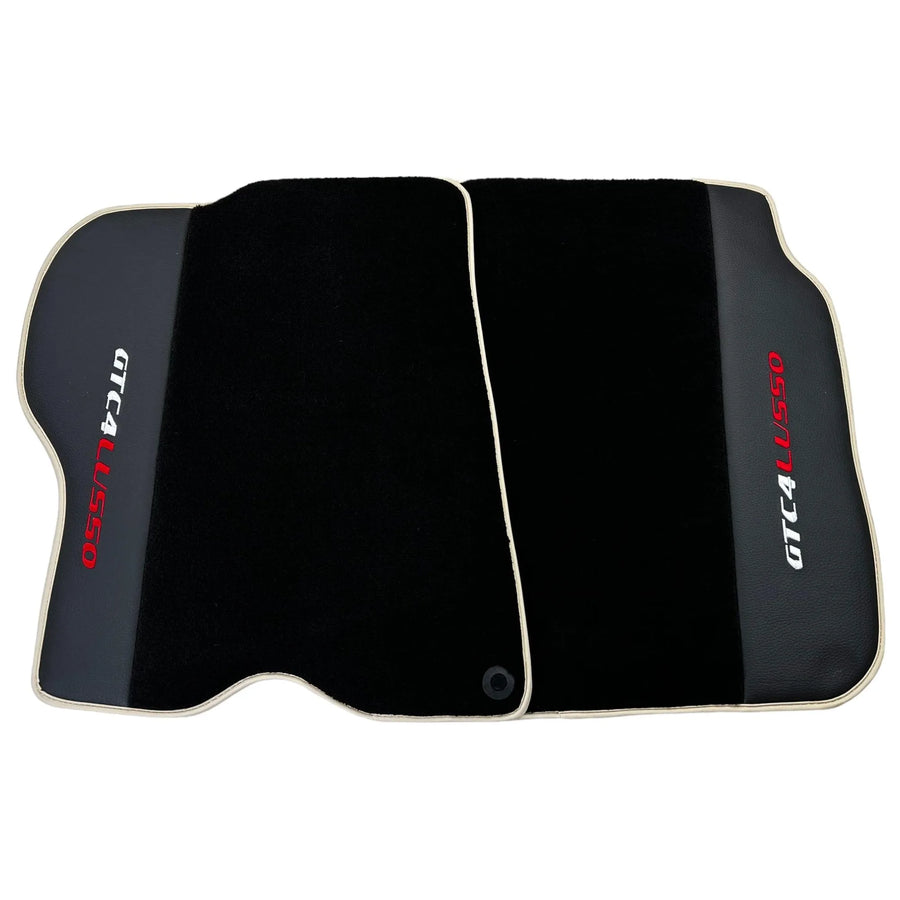Black Floor Mats For Ferrari GTC4 Lusso (2016-2023) with Leather | Beige Trim - AutoWin