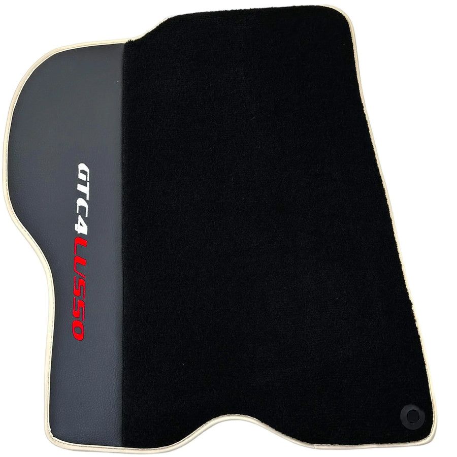 Black Floor Mats For Ferrari GTC4 Lusso (2016-2023) with Leather | Beige Trim - AutoWin