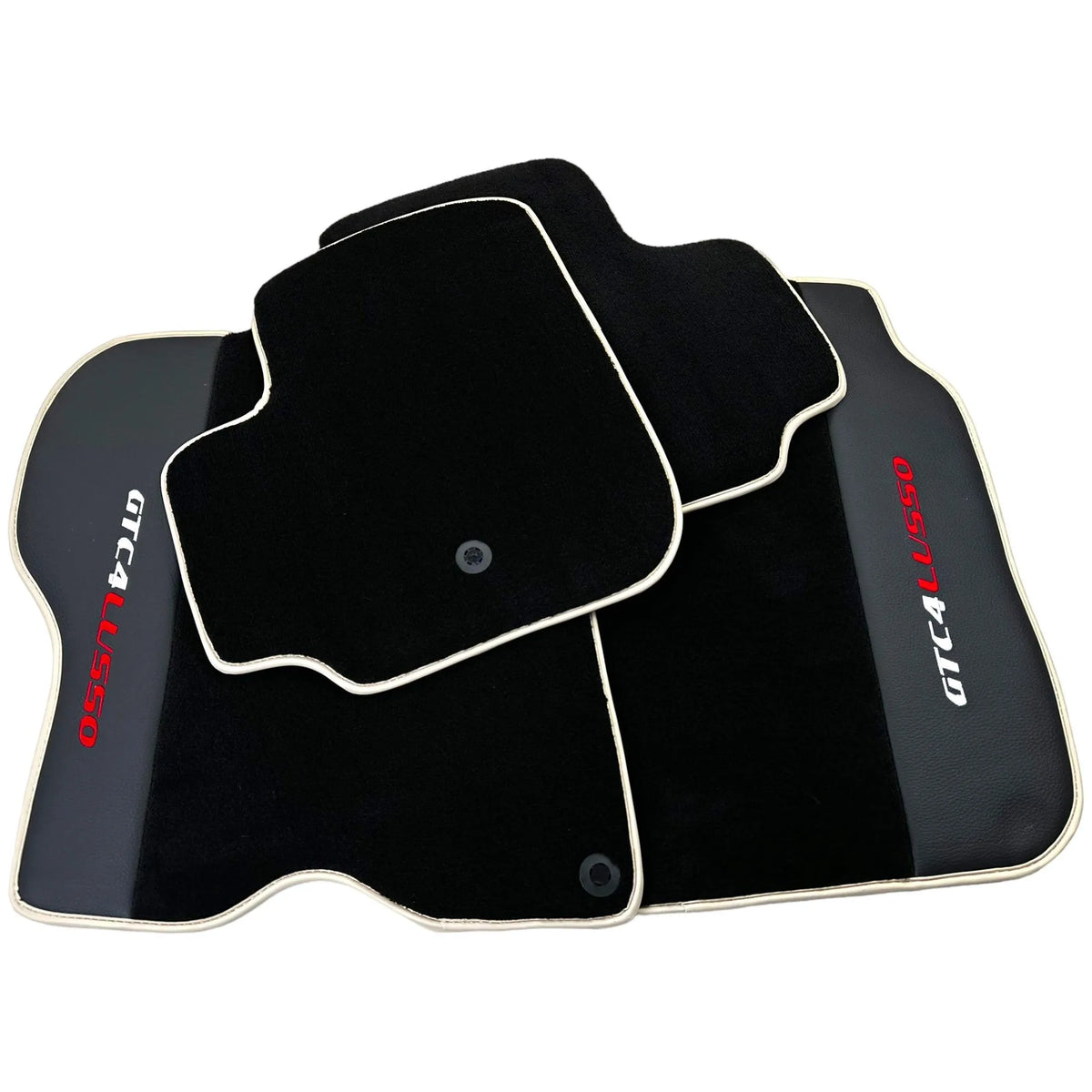 Black Floor Mats For Ferrari GTC4 Lusso (2016-2023) with Leather | Beige Trim - AutoWin