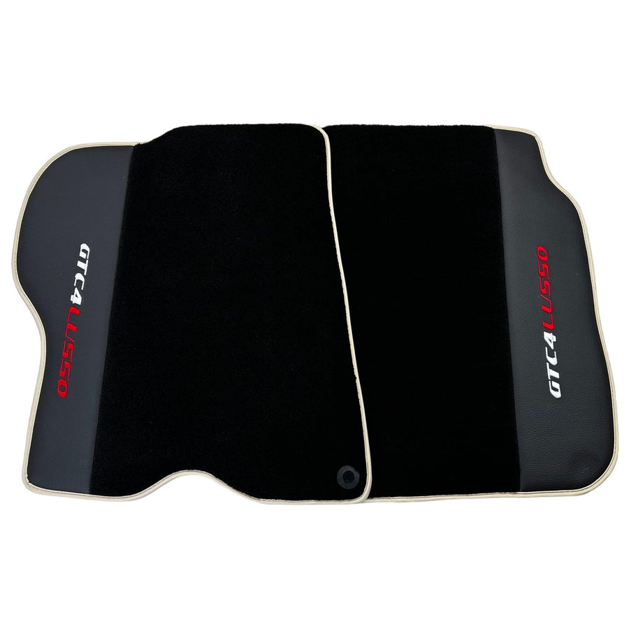 Black Floor Mats For Ferrari GTC4 Lusso (2016-2023) with Leather | Beige Trim - AutoWin