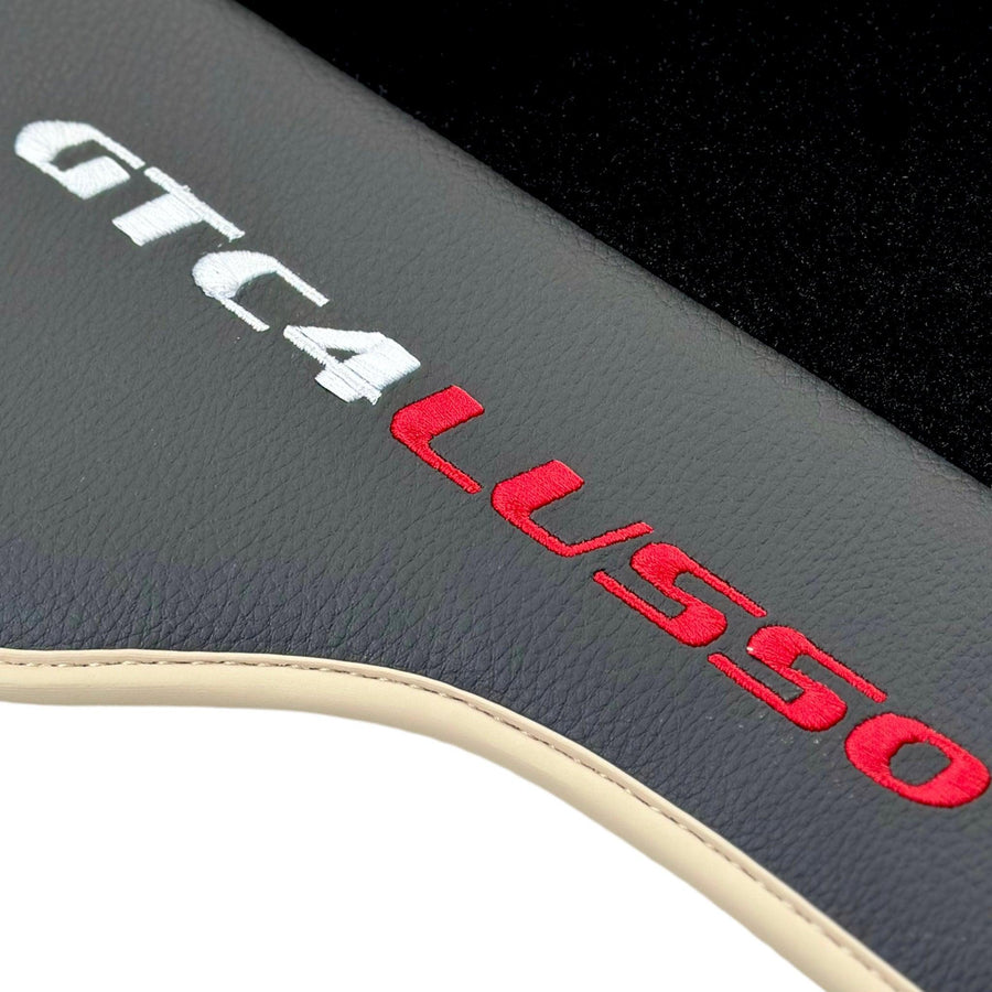Black Floor Mats For Ferrari GTC4 Lusso (2016-2023) with Leather | Beige Trim - AutoWin