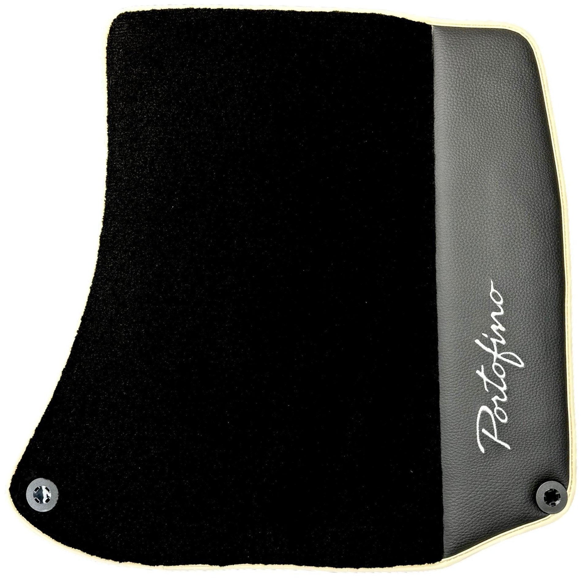 Black Floor Mats For Ferrari Portofino (2018-2023) With Leather and Beige Trim - AutoWin
