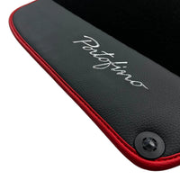 Black Floor Mats For Ferrari Portofino (2018-2023) With Leather and Red Trim - AutoWin