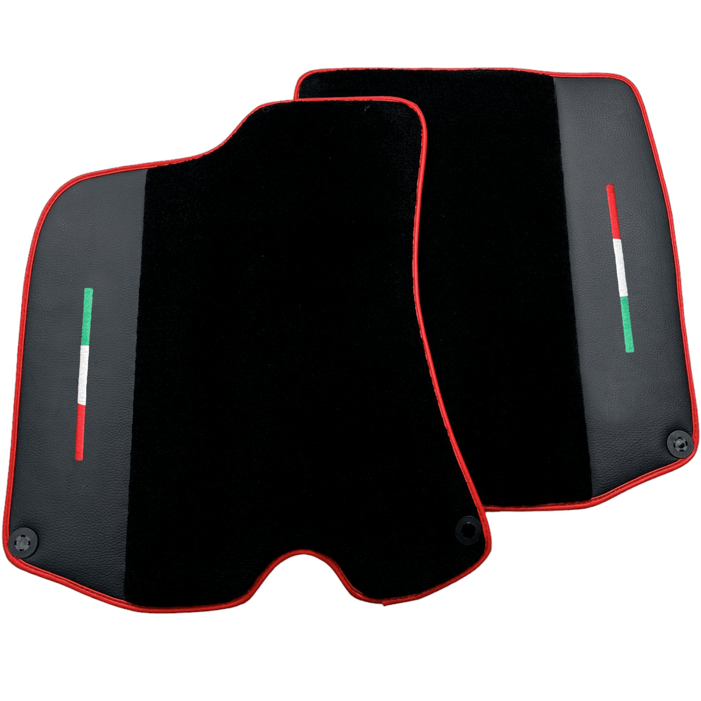Black Floor Mats For Ferrari Roma (2021-2024) with Leather and Red Trim - AutoWin