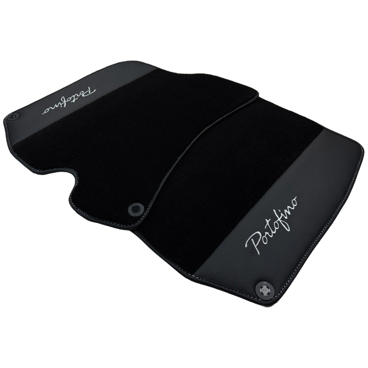 Black Floor Mats For Ferrari Portofino (2018-2023) With Leather - AutoWin