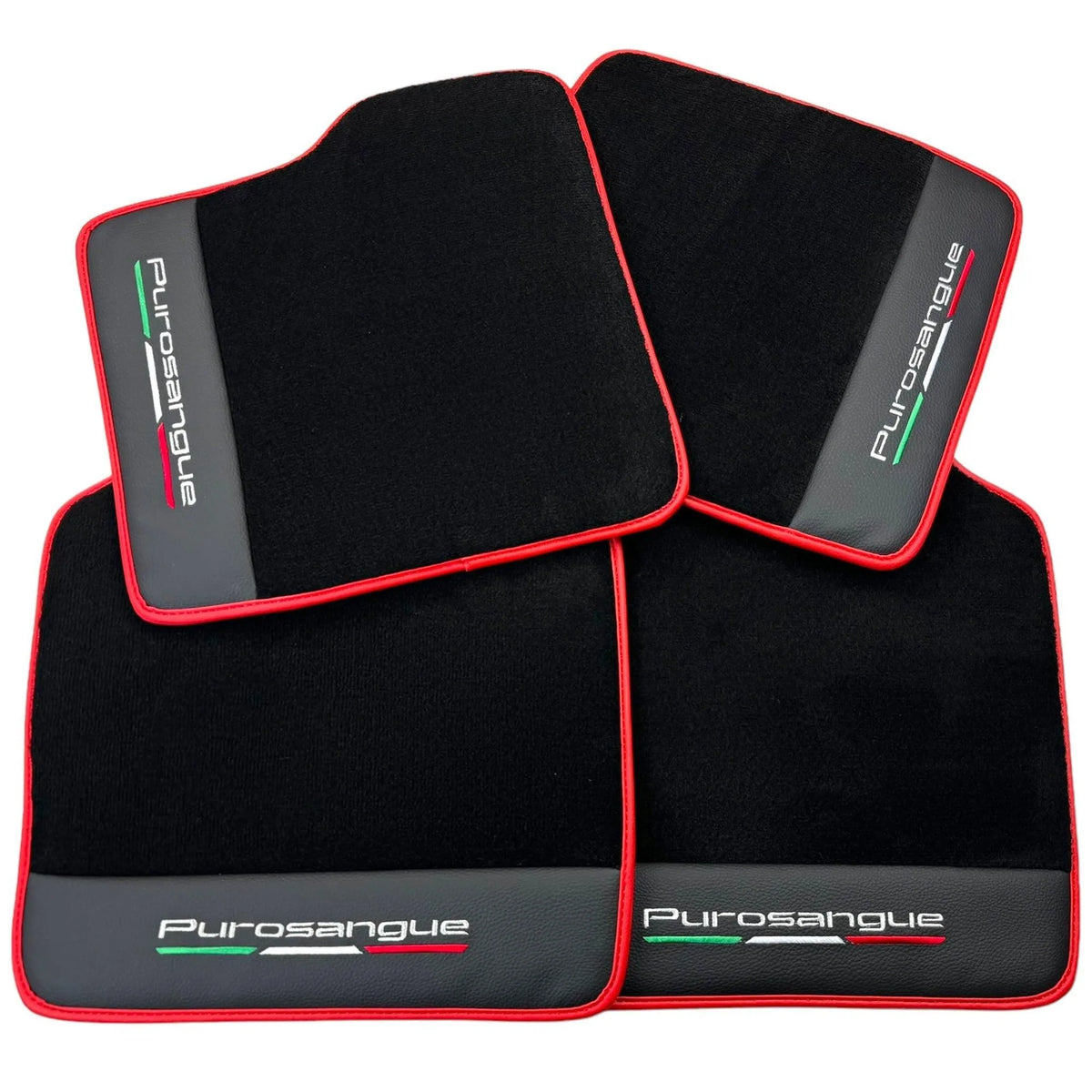 Black Floor Mats for Ferrari Purosangue with Leather and Red Trim | Italian Edition - AutoWin