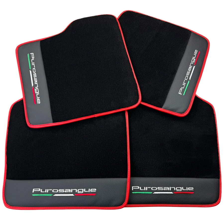 Black Floor Mats for Ferrari Purosangue with Leather and Red Trim | Italian Edition - AutoWin