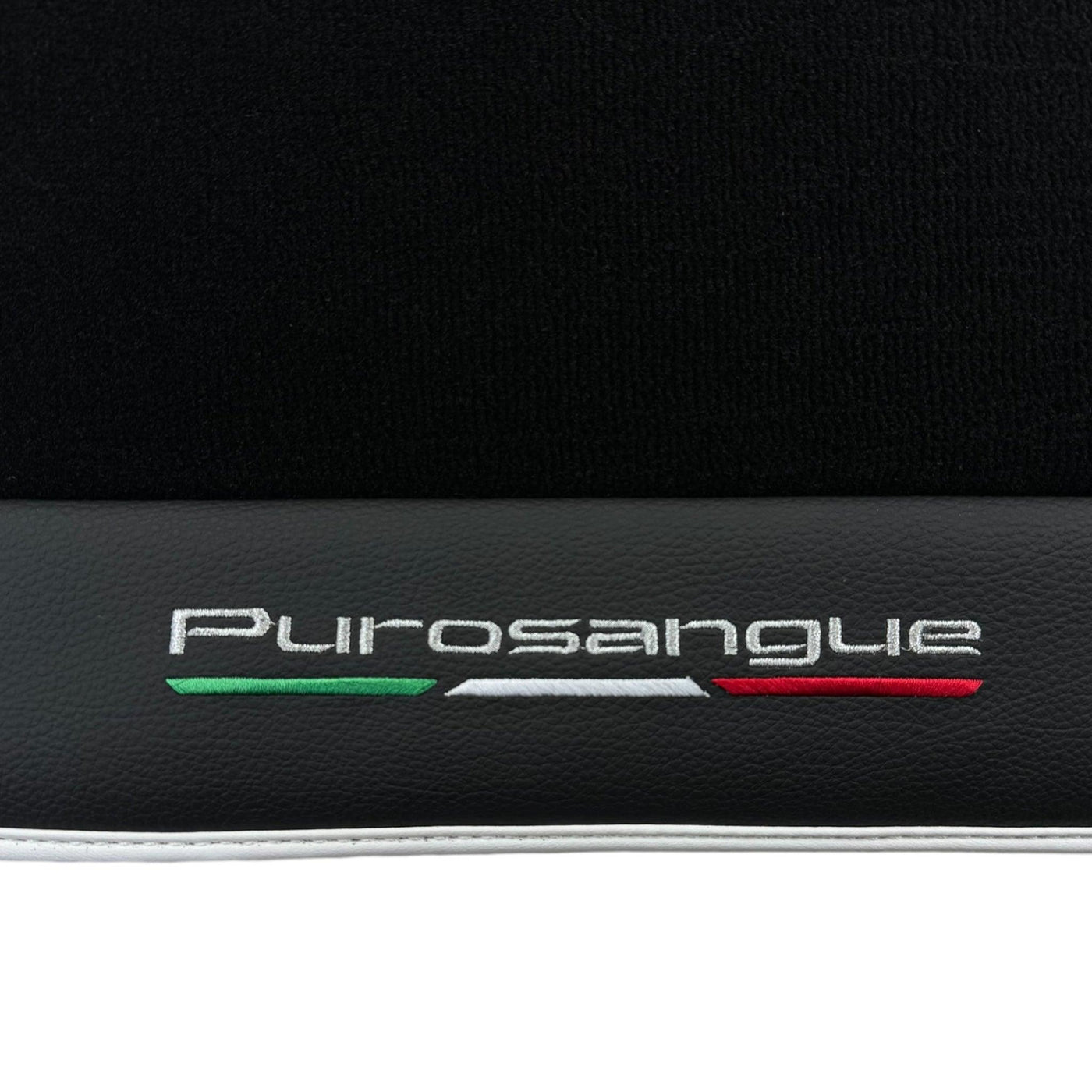 Black Floor Mats for Ferrari Purosangue with Leather and White Trim | Italian Edition - AutoWin