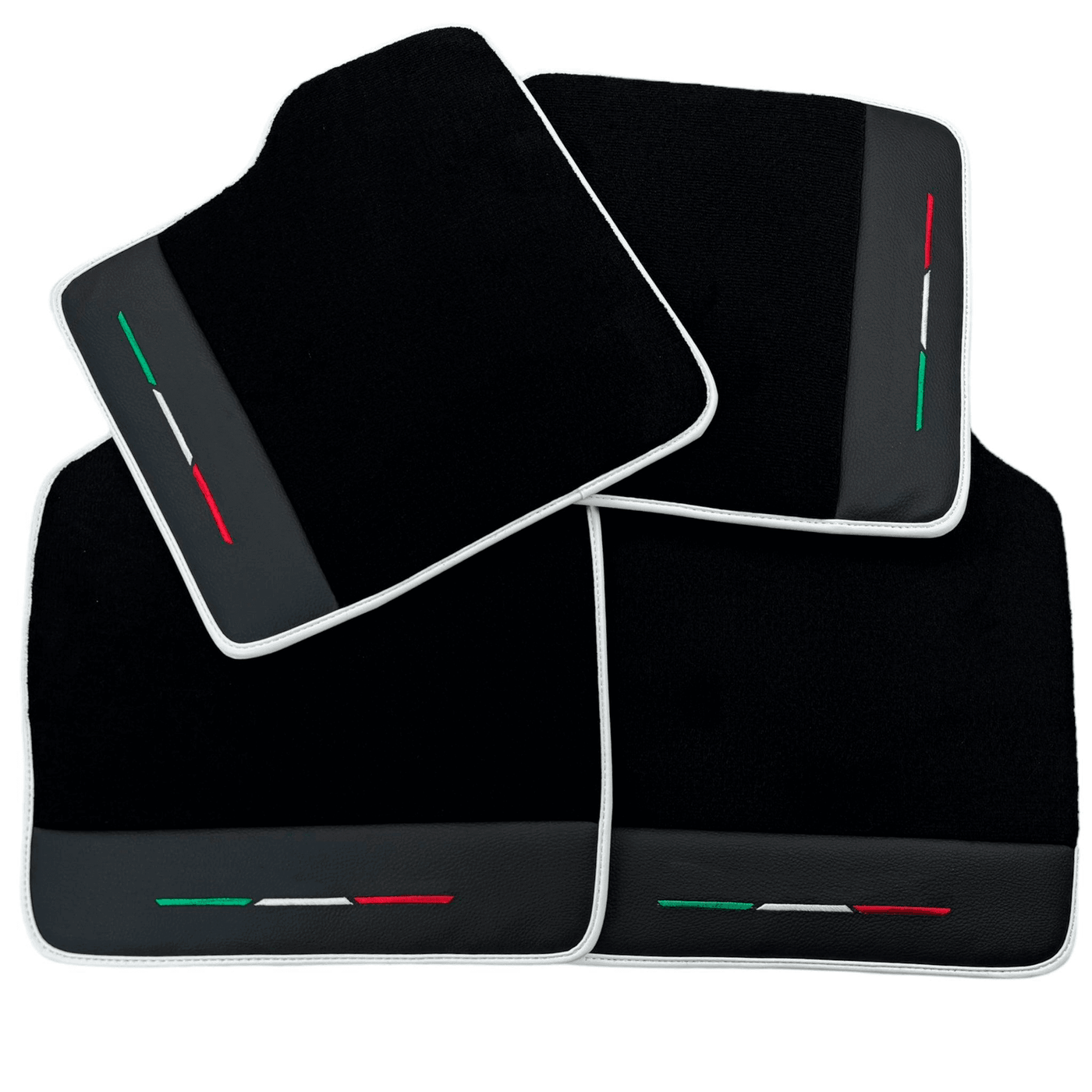 Black Floor Mats for Ferrari Purosangue with Leather and White Trim | Italian Edition - AutoWin