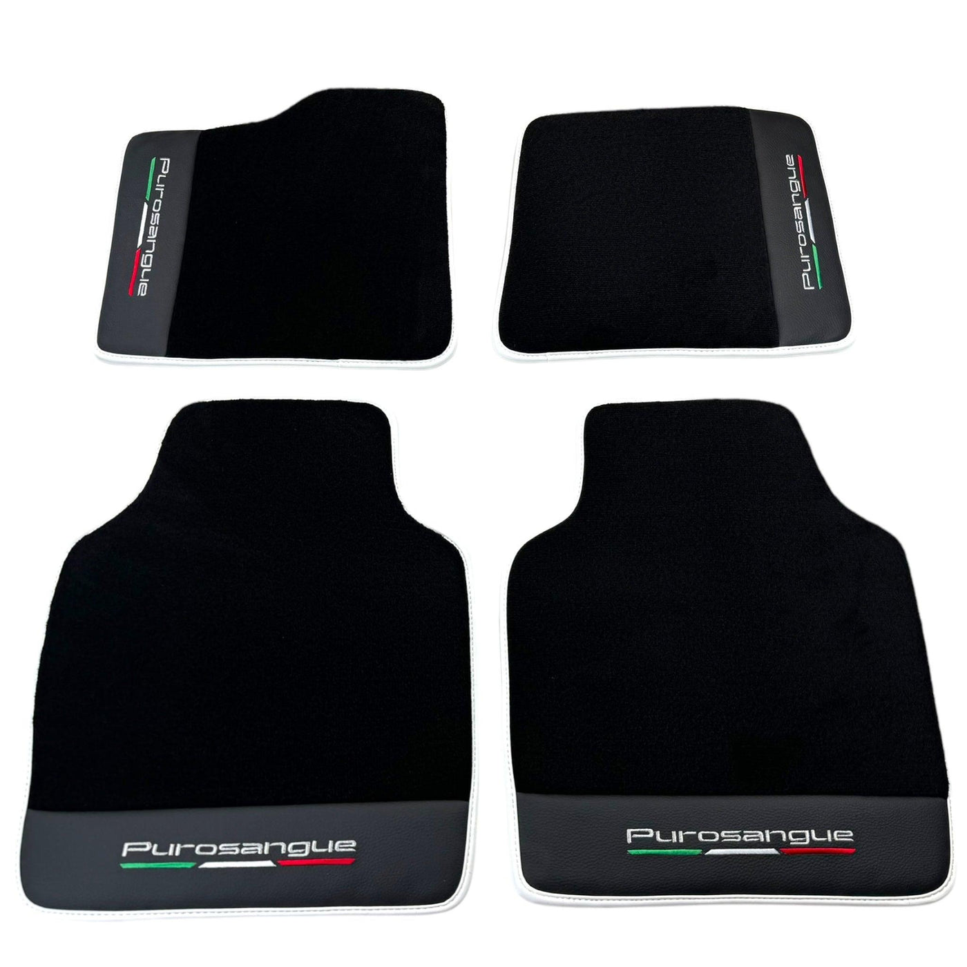 Black Floor Mats for Ferrari Purosangue with Leather and White Trim | Italian Edition - AutoWin