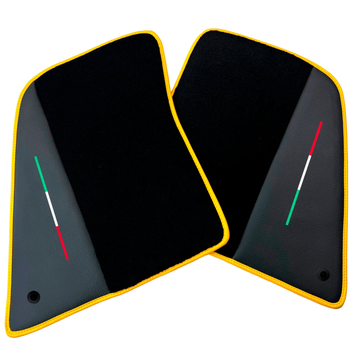 Black Floor Mats for Ferrari SF90 Stradale (2019-2024) with Leather and Yellow Trim - AutoWin
