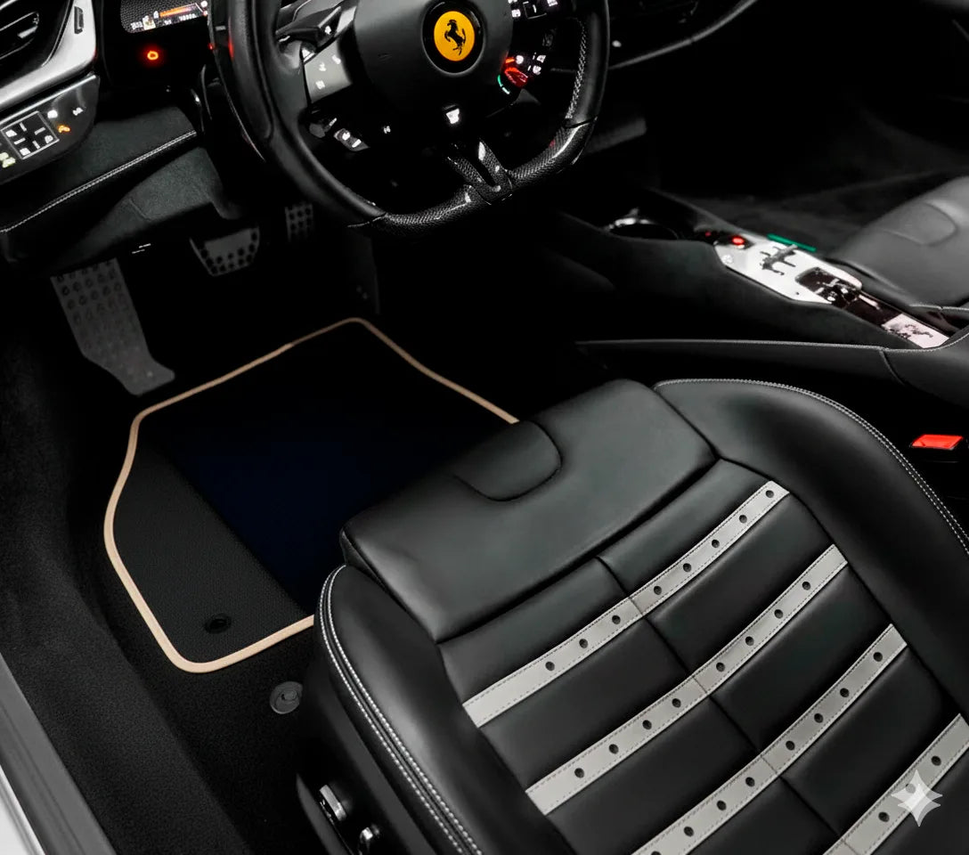 Black Floor Mats for Ferrari SF90 Stradale (2019-2024) with Leather | Beige Trim