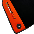 Black Floor Mats for Lamborghini Aventador with Orange (Arancia Mira) Nappa Leather - AutoWin