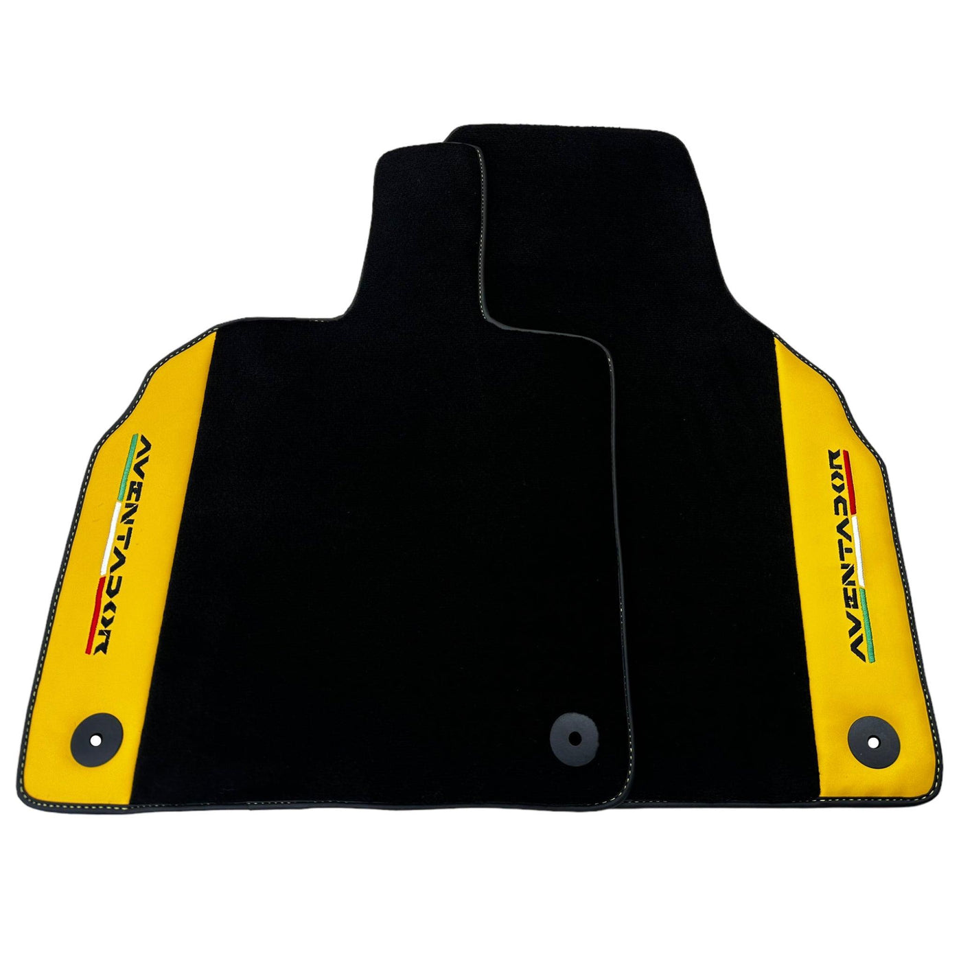Black Floor Mats for Lamborghini Aventador with Yellow (Giallo Taurus) Nappa Leather - AutoWin
