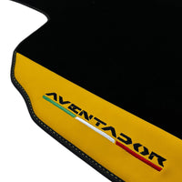 Black Floor Mats for Lamborghini Aventador with Yellow (Giallo Taurus) Nappa Leather - AutoWin