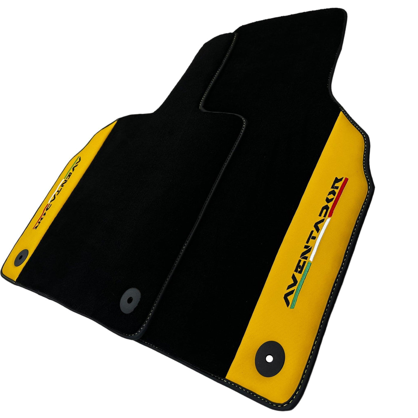 Black Floor Mats for Lamborghini Aventador with Yellow (Giallo Taurus) Nappa Leather - AutoWin