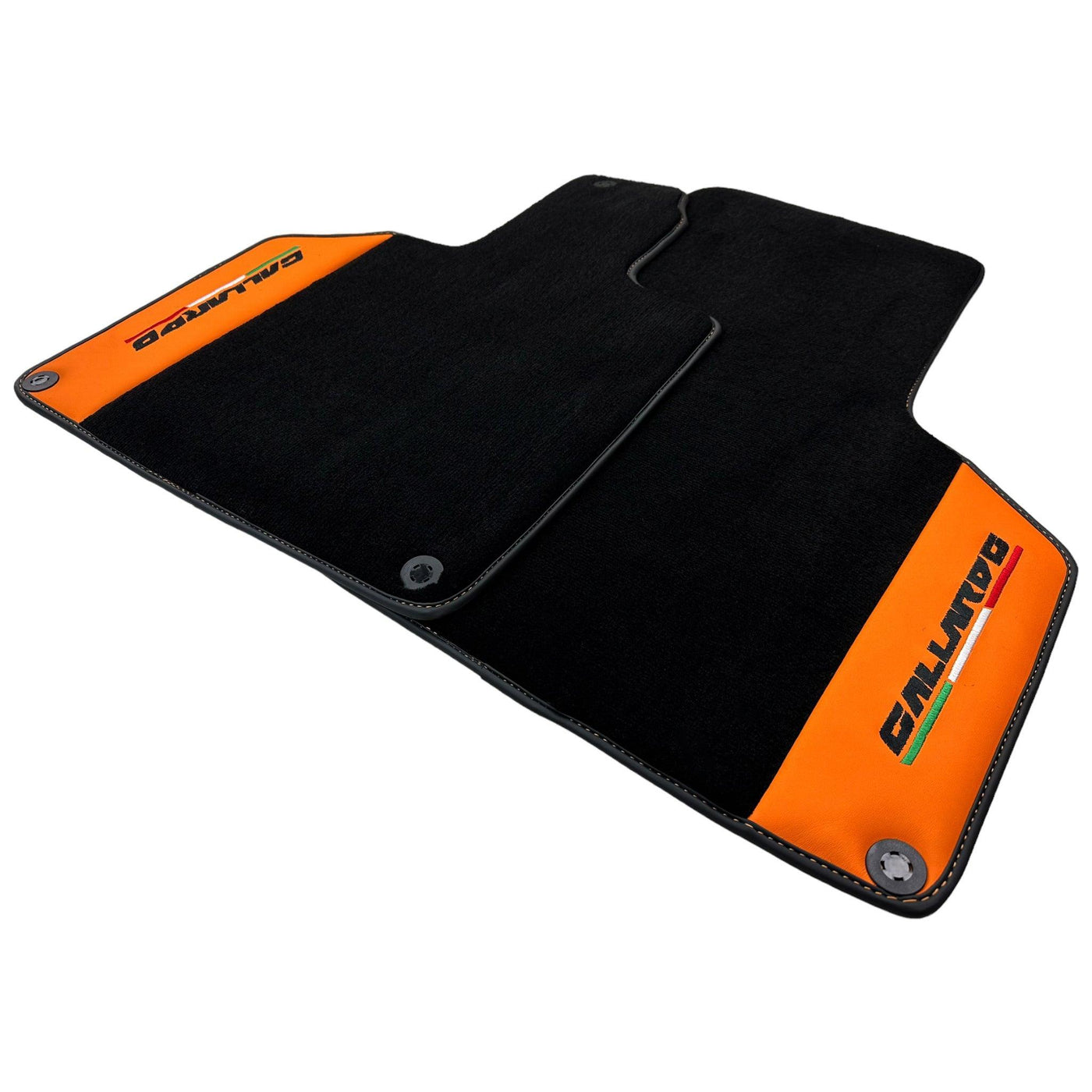 Black Floor Mats for Lamborghini Gallardo With Orange Arancia Leonis Nappa Leather - AutoWin