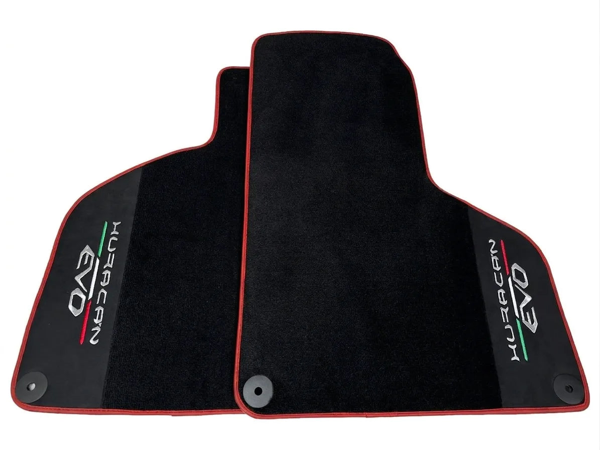 Black Floor Mats for Lamborghini Huracan EVO (2019-2024) with Black Alcantara Leather Red trim