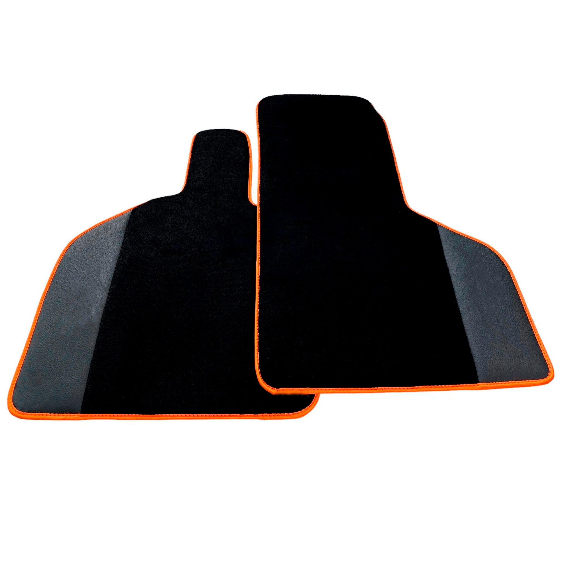 Custom Black Floor Mats for Lamborghini Huracan STO with Black Leather and Orange Trim