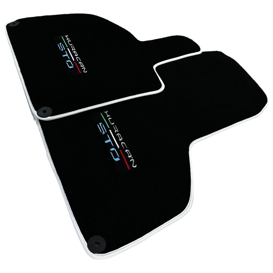 Custom Black Floor Mats for Lamborghini Huracan STO - White Trim
