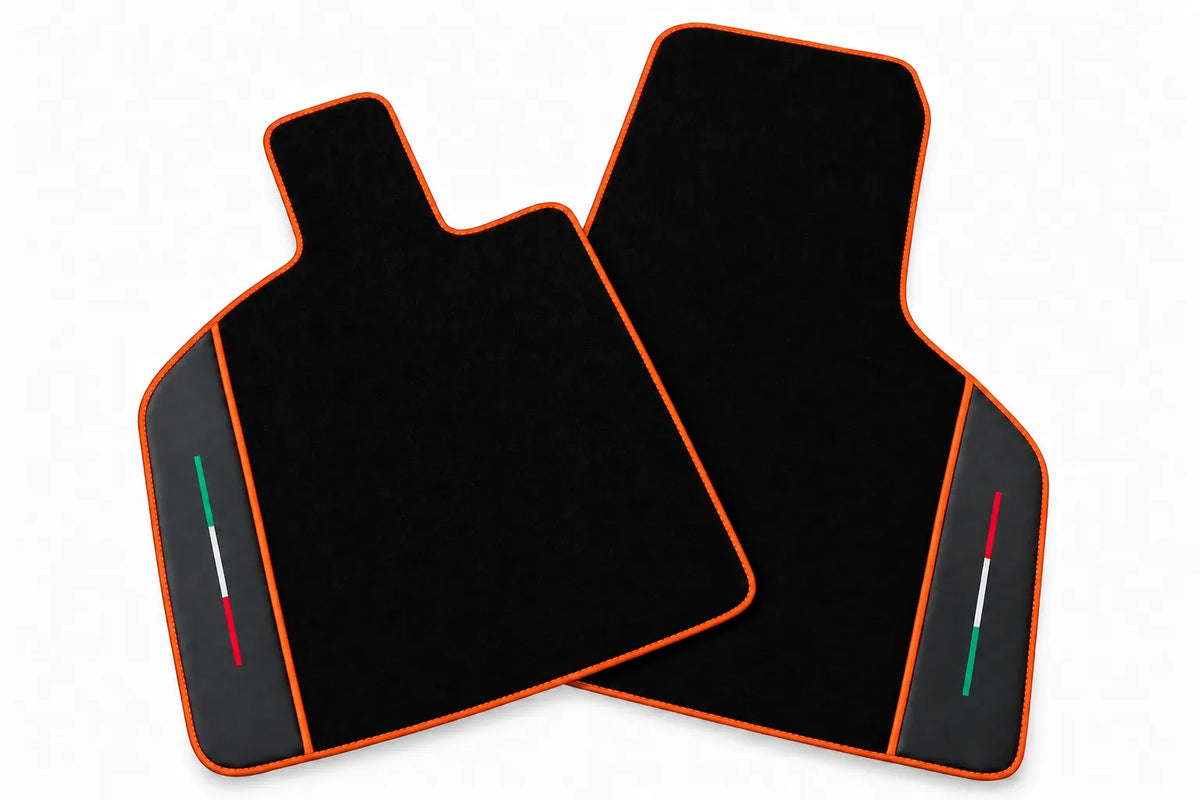Black Floor Mats for Lamborghini Huracan Tecnica with Alcantara and Italian Flag | Green Edition Orange trim