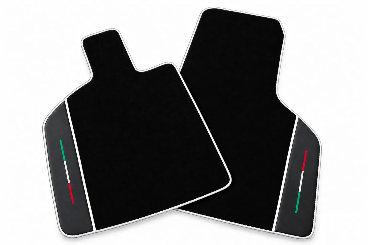 Black Floor Mats for Lamborghini Huracan Tecnica with Alcantara and Italian Flag | Green Edition White trim