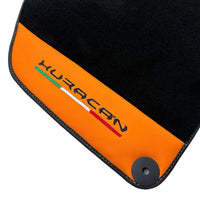 Black Floor Mats for Lamborghini Huracan With Orange (Arancia Leonis) Nappa Leather - AutoWin