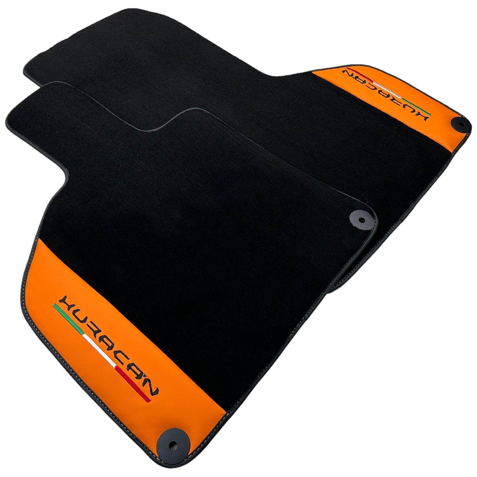 Black Floor Mats for Lamborghini Huracan With Orange (Arancia Leonis) Nappa Leather - AutoWin