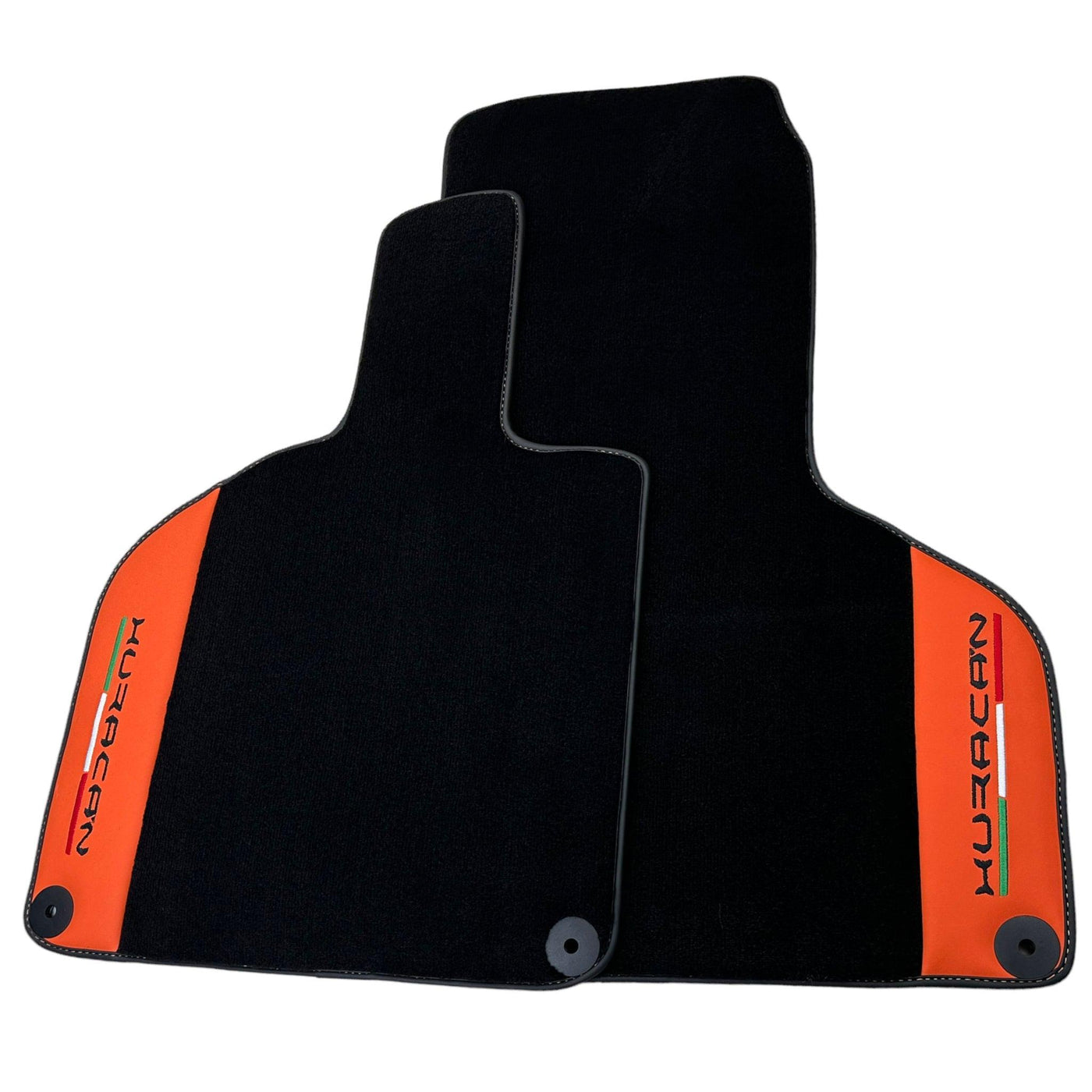 Black Floor Mats for Lamborghini Huracan With Orange (Arancia Mira) Nappa Leather - AutoWin