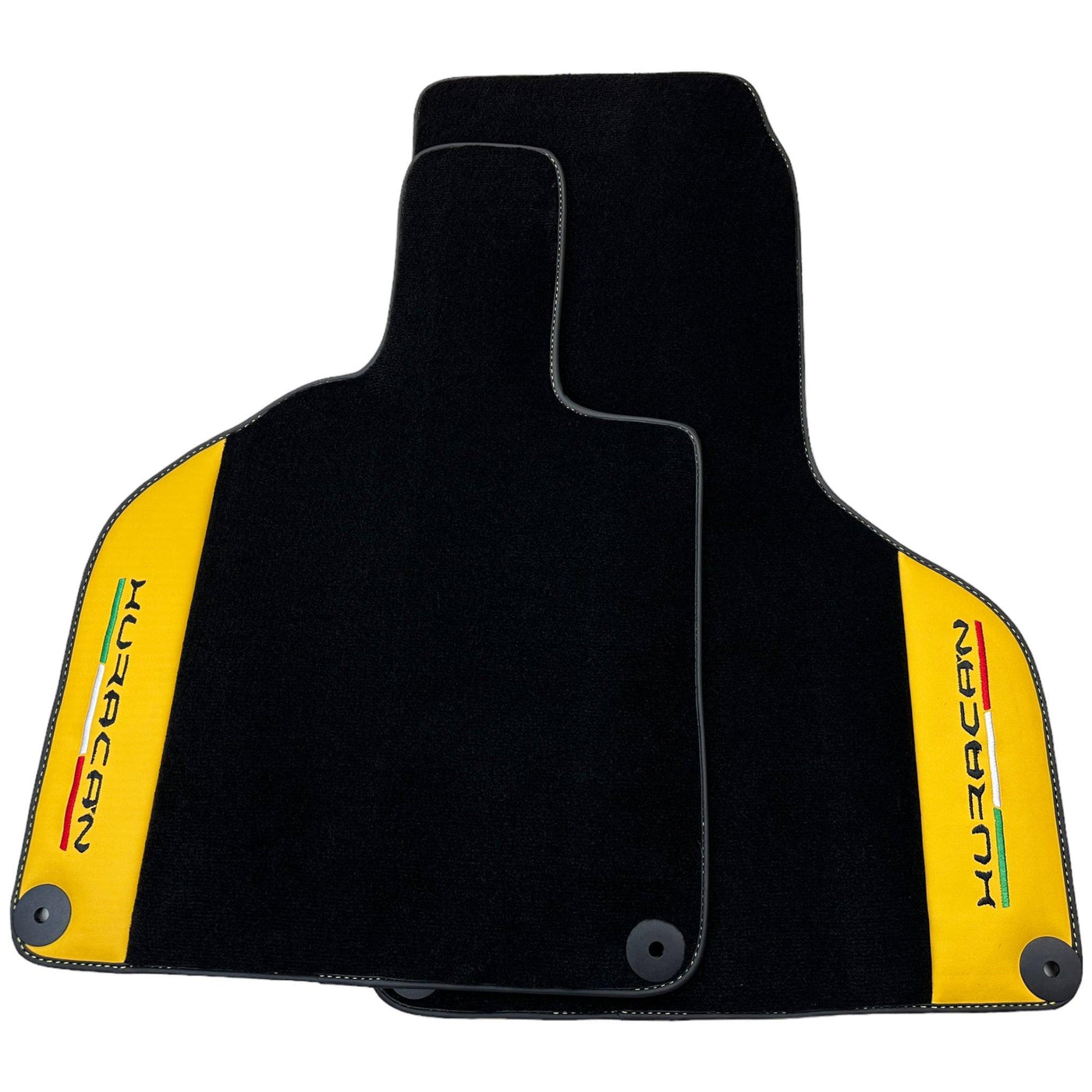 Black Floor Mats for Lamborghini Huracan With Yellow (Giallo Taurus) Nappa Leather - AutoWin