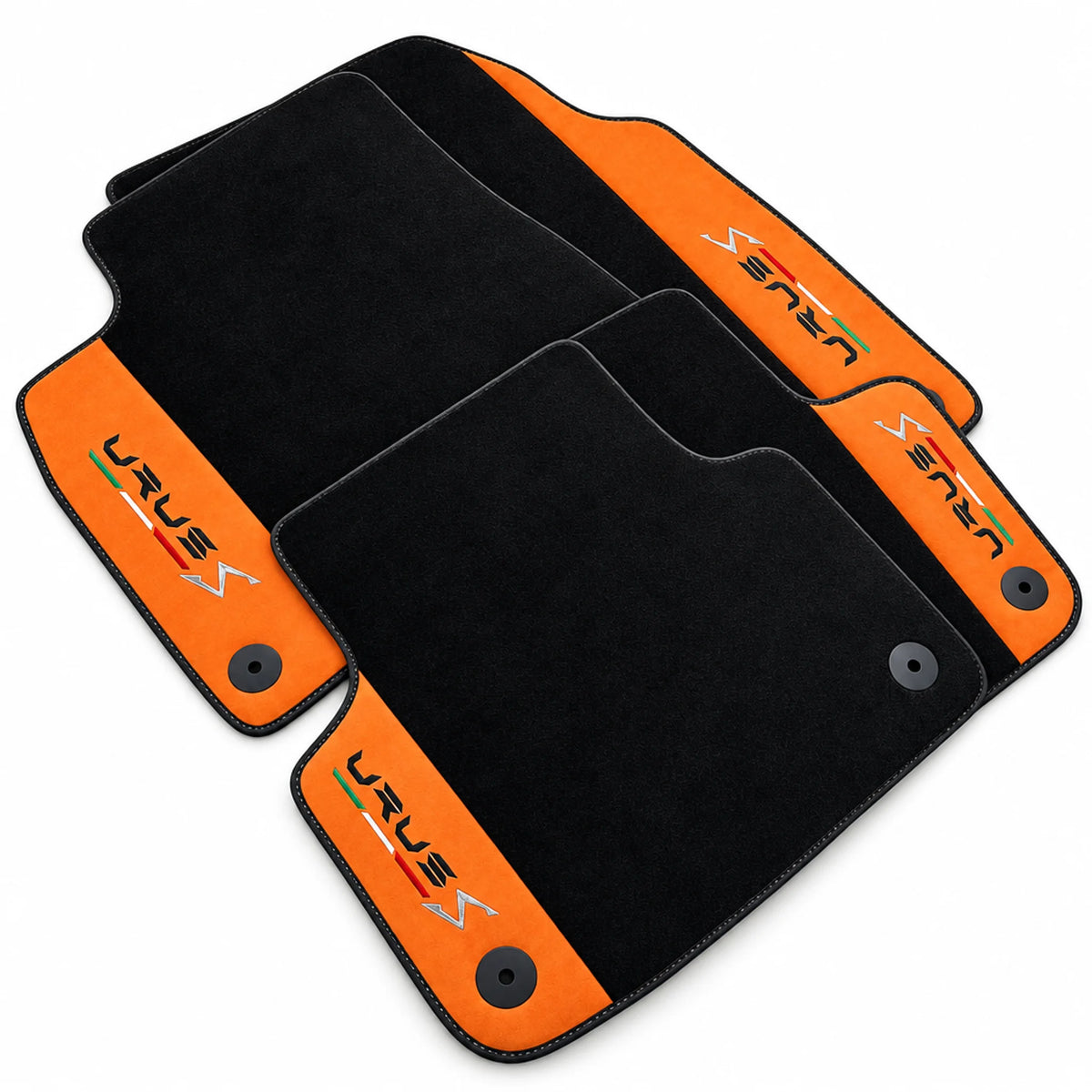 Black Floor Mats For Lamborghini Urus S With Orange Alcantara Leather - AutoWin