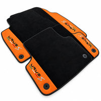 Black Floor Mats For Lamborghini Urus S With Orange Alcantara Leather - AutoWin