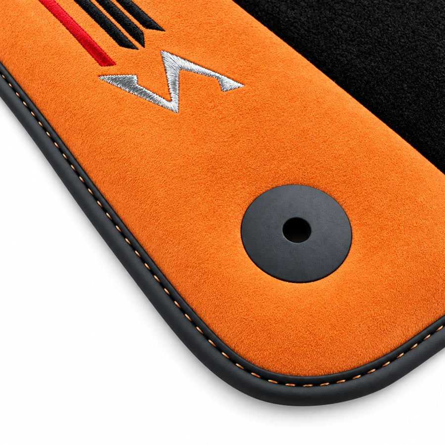 Black Floor Mats For Lamborghini Urus S With Orange Alcantara Leather - AutoWin