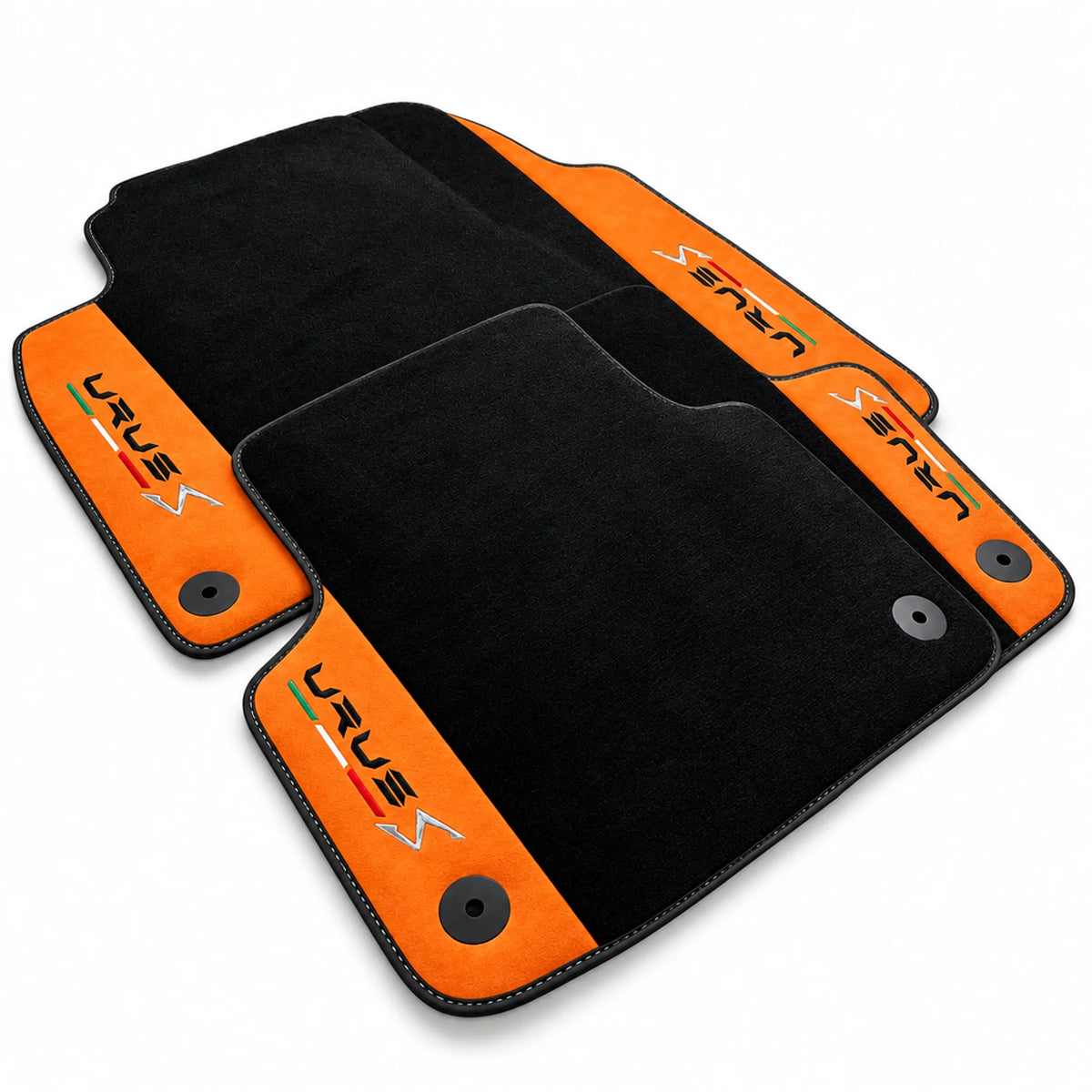 Black Floor Mats For Lamborghini Urus S With Orange Alcantara Leather - AutoWin
