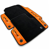 Black Floor Mats For Lamborghini Urus S With Orange Alcantara Leather - AutoWin