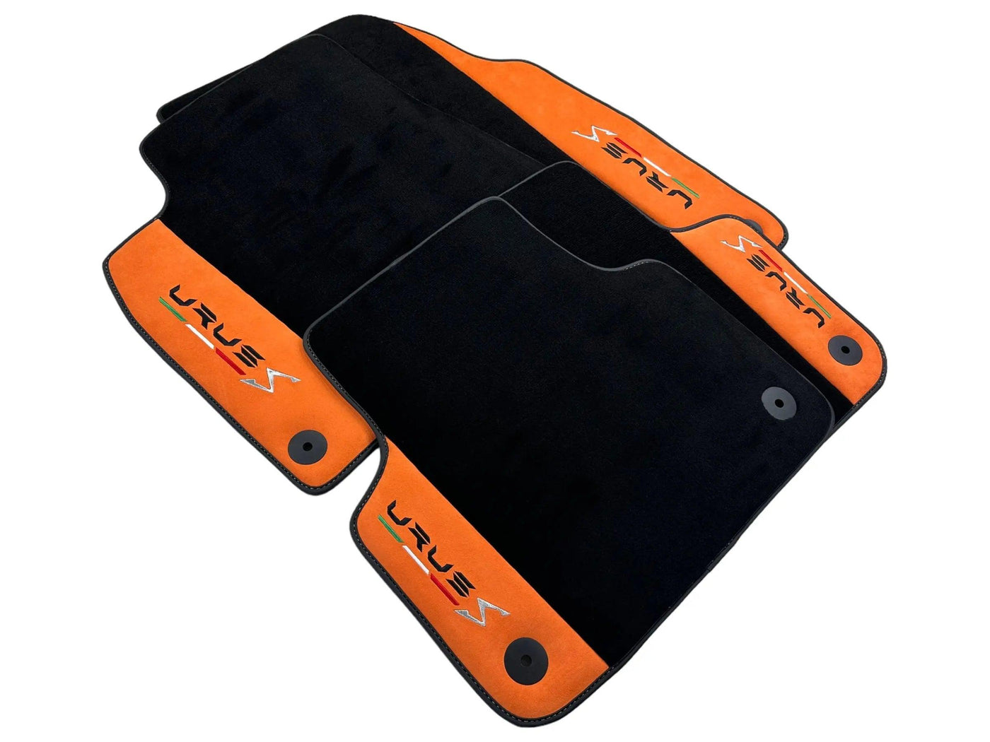 Black Floor Mats For Lamborghini Urus S With Orange Alcantara Leather - AutoWin