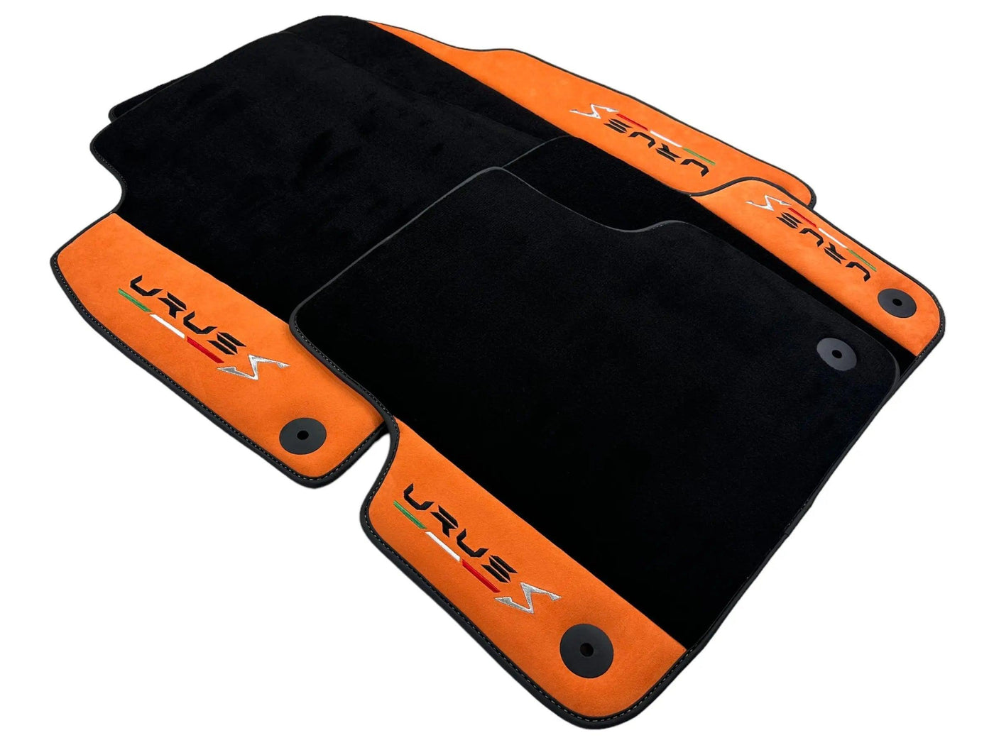 Black Floor Mats For Lamborghini Urus S With Orange Alcantara Leather - AutoWin