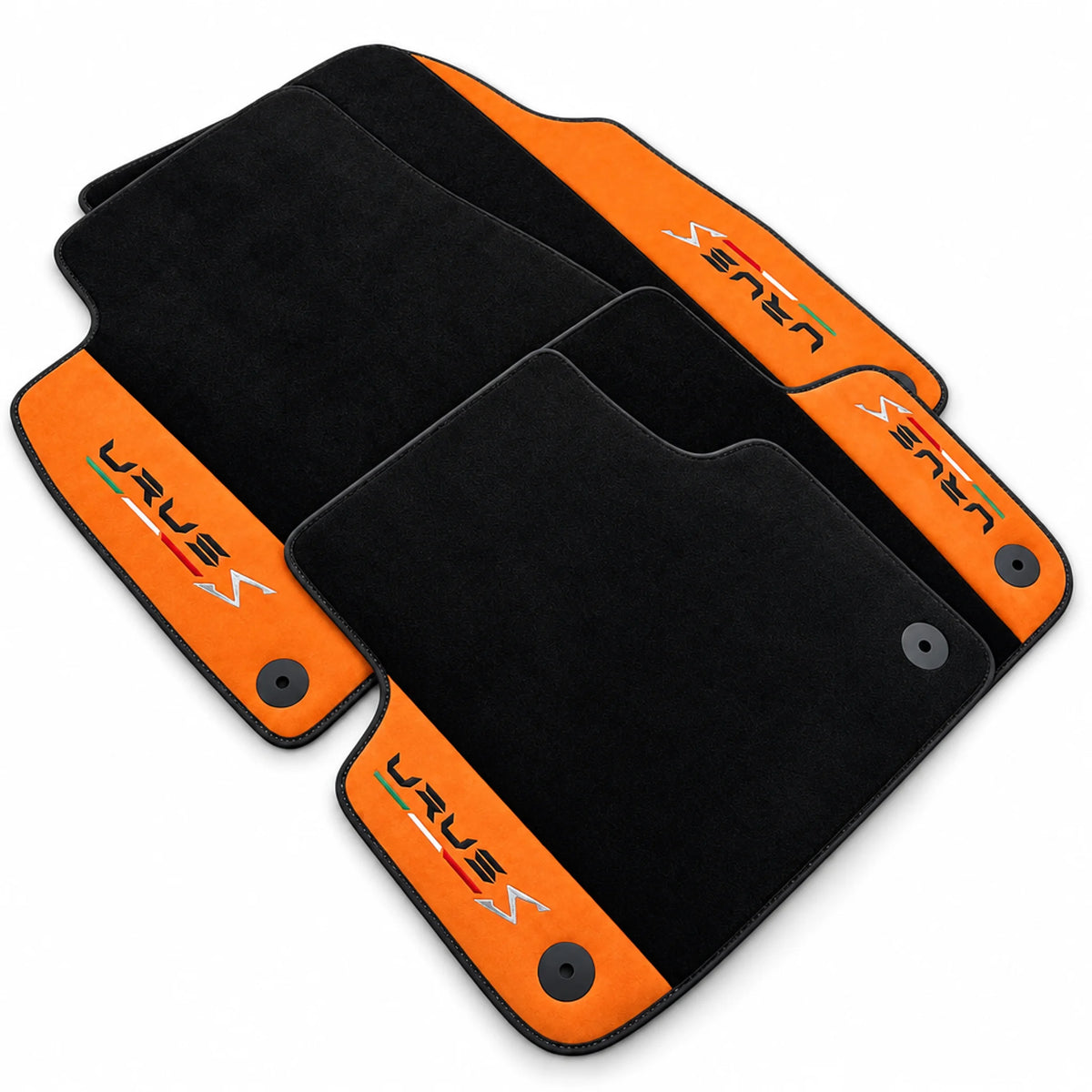 Black Floor Mats For Lamborghini Urus S With Orange Alcantara Leather - AutoWin