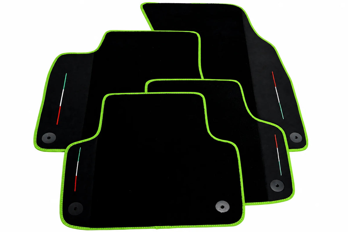 Black Floor Mats For Lamborghini Urus With Alcantara Leather Green trim