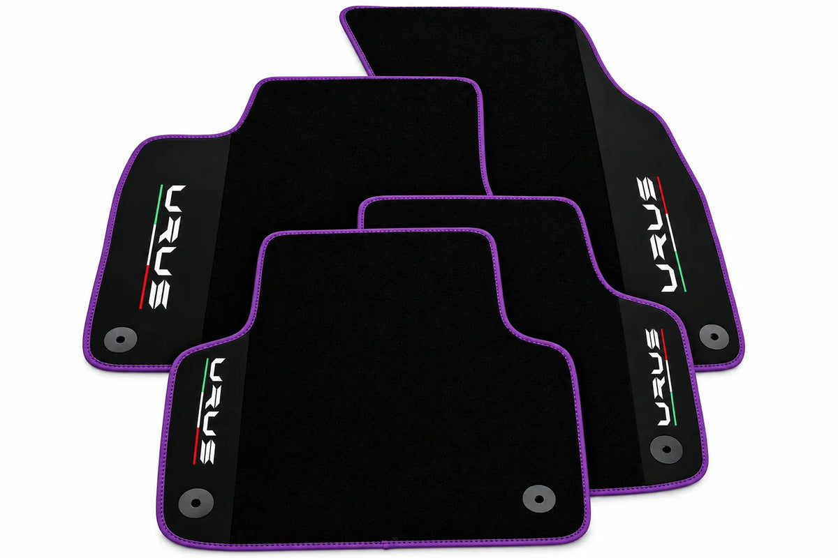 Black Floor Mats For Lamborghini Urus With Alcantara Leather Purple trim