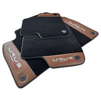 Black Floor Mats for Lamborghini Urus With Brown Leather - AutoWin