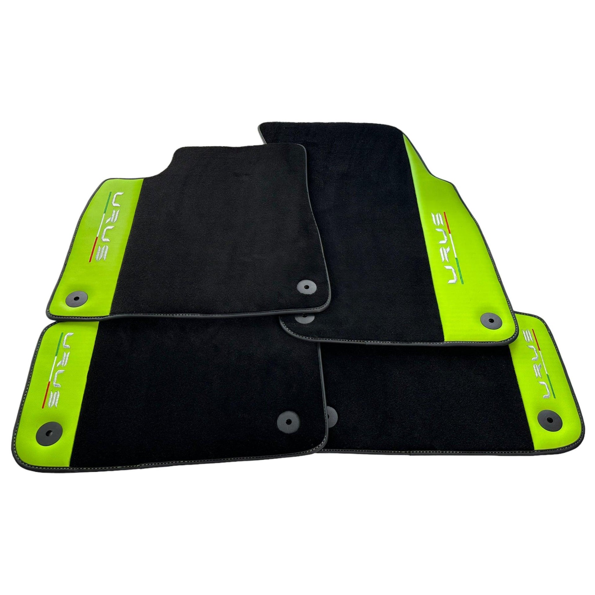 Black Floor Mats for Lamborghini Urus With Green Leather - AutoWin