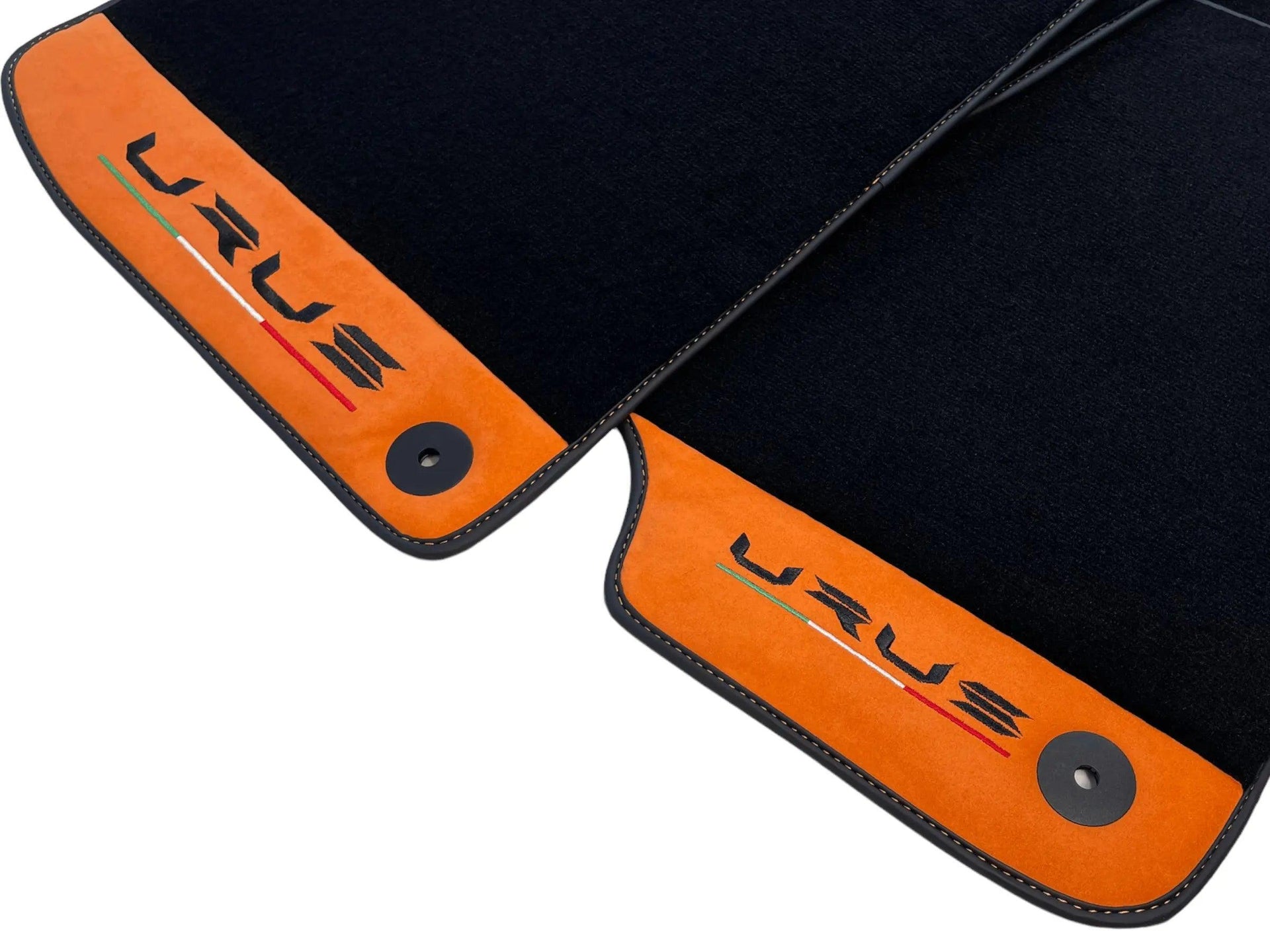 Black Floor Mats For Lamborghini Urus With Orange Alcantara Leather - AutoWin