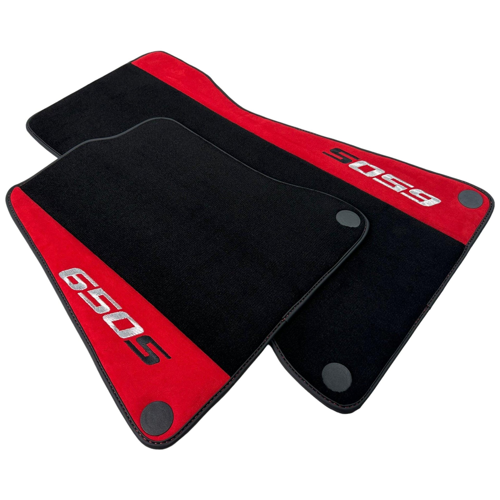 Black Floor Mats For McLaren 650S Black Tailored With Red Alcantara Leather - AutoWin