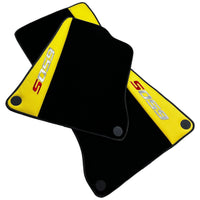 Black Floor Mats For McLaren 650S Black Tailored With Yellow Leather - AutoWin