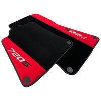 Black Floor Mats For McLaren 720S Year 2017-2021 With Red Alcantara Leather - AutoWin