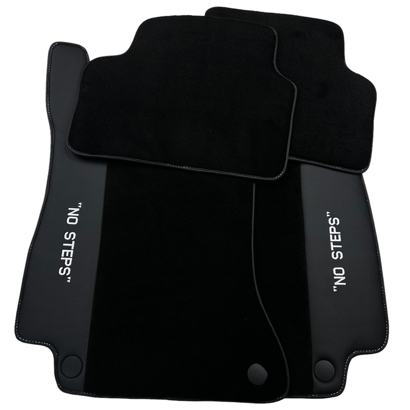 Black Floor Mats for Mercedes Benz E-Class W213 Sedan (2020-2023) Hybrid | "NO STEPS" Fluorescent Logo - AutoWin