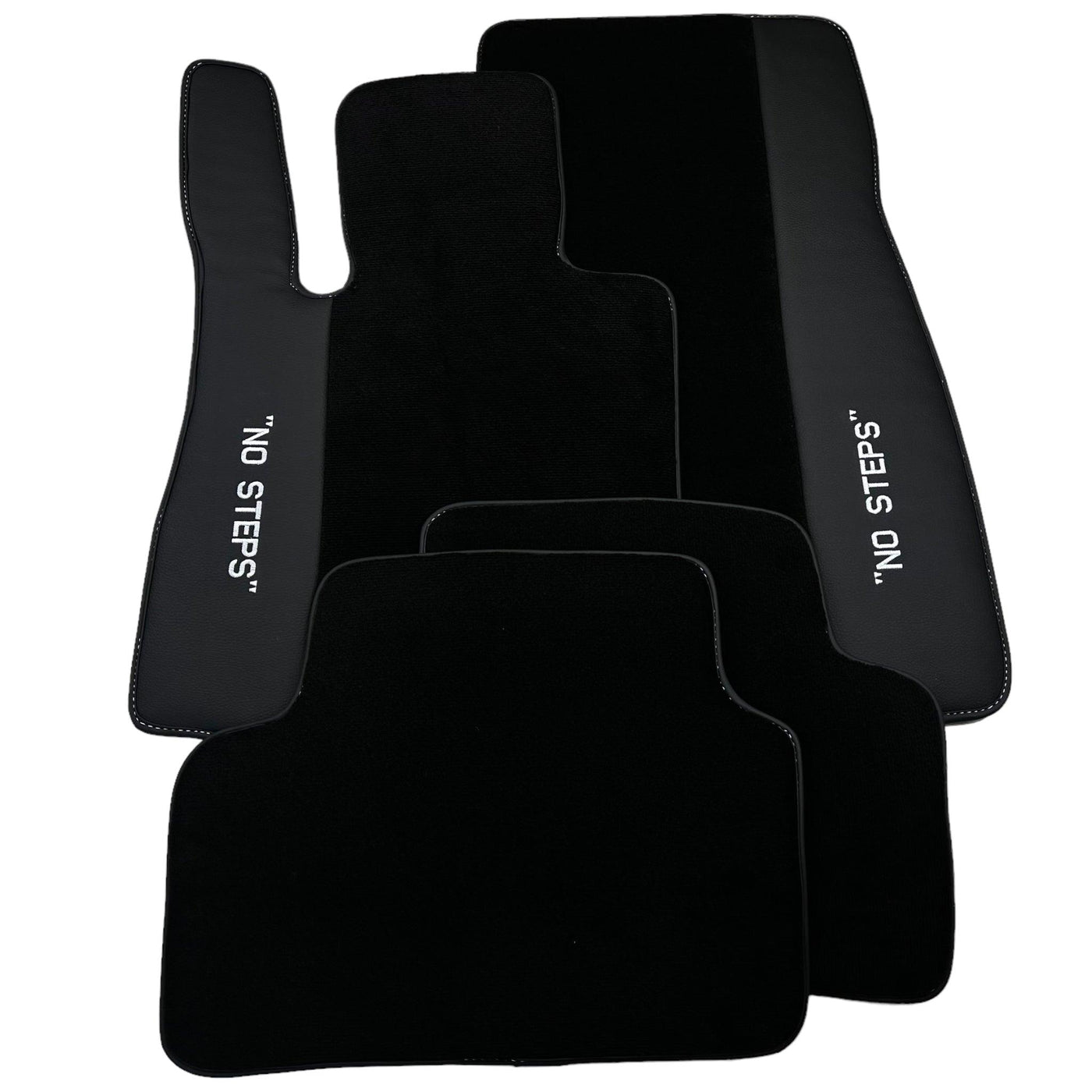 Black Floor Mats for Mercedes Benz E-Class W213 Sedan (2020-2023) Hybrid | "NO STEPS" Fluorescent Logo - AutoWin