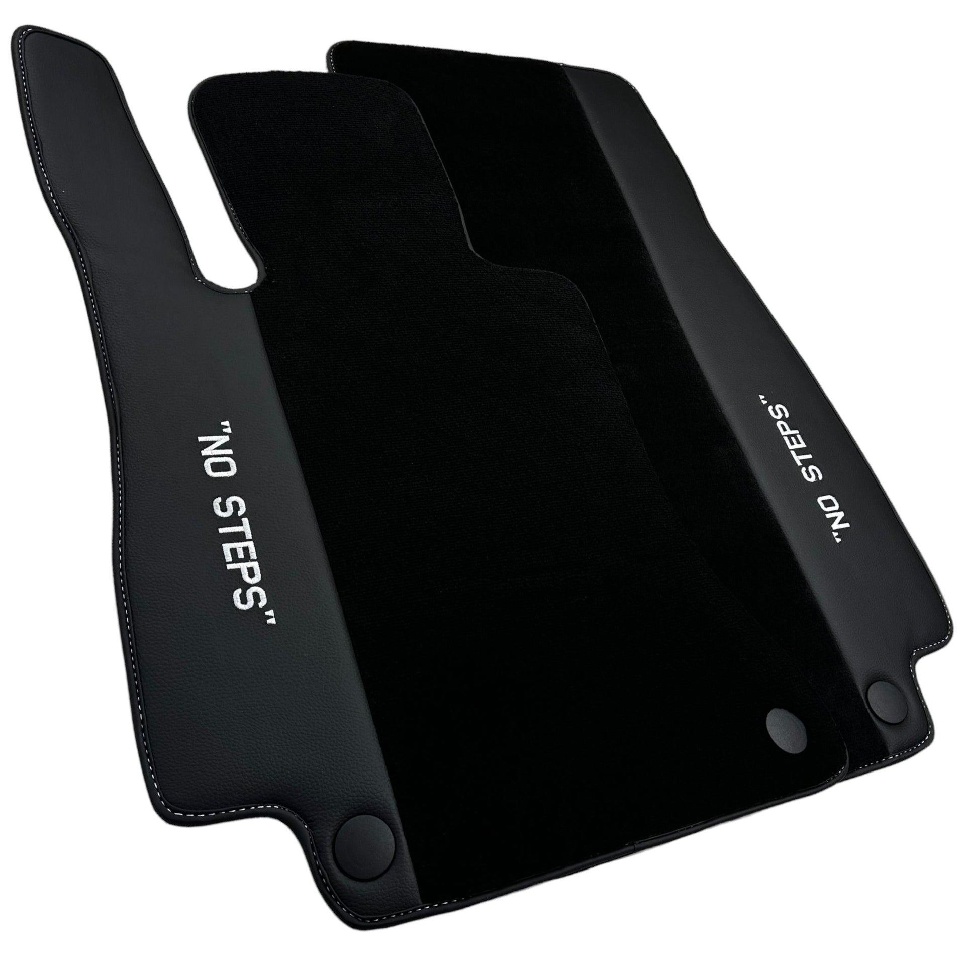 Black Floor Mats for Mercedes Benz E-Class W213 Sedan (2020-2023) Hybrid | "NO STEPS" Fluorescent Logo - AutoWin