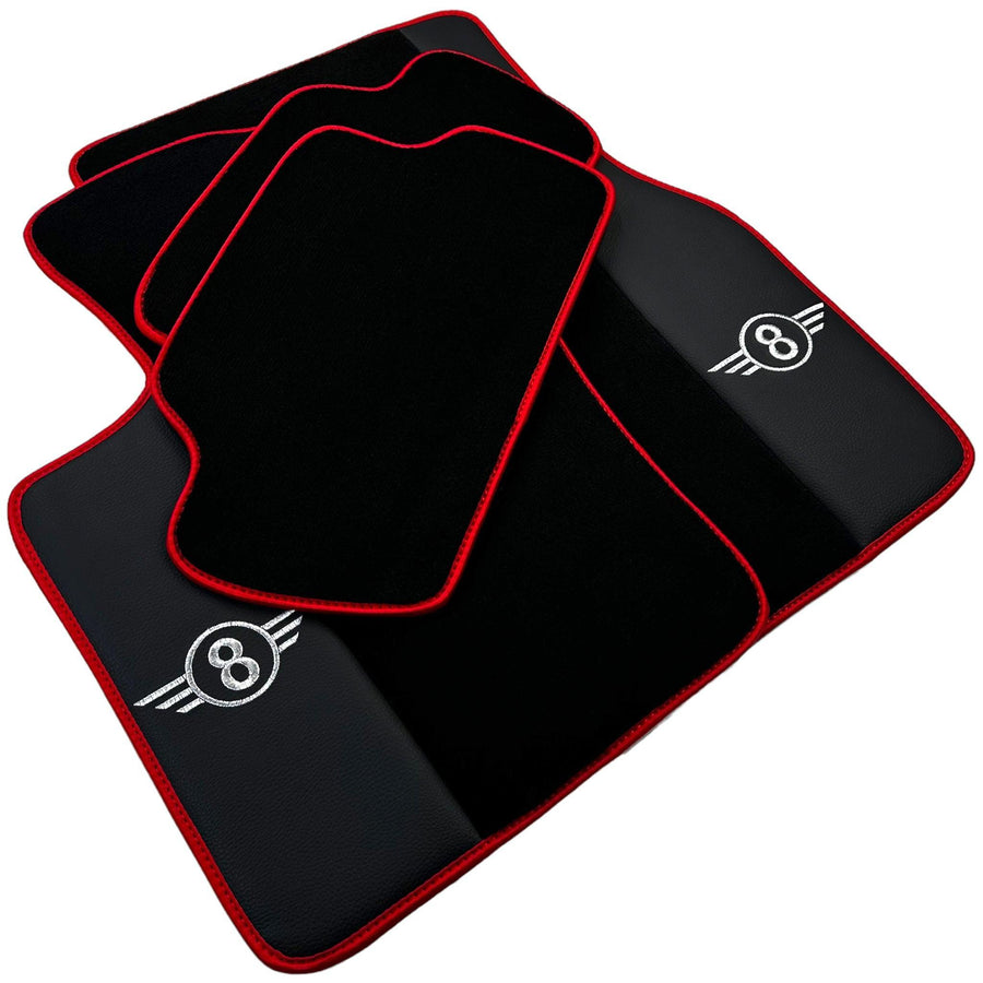 Black Floor Mats for Mini Cabrio F57 Convertible (2016-2023) With Leather | Red Trim - AutoWin